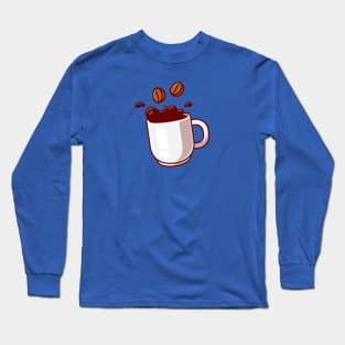 Floating Coffee With Beans Cartoon Long Sleeve T-Shirt